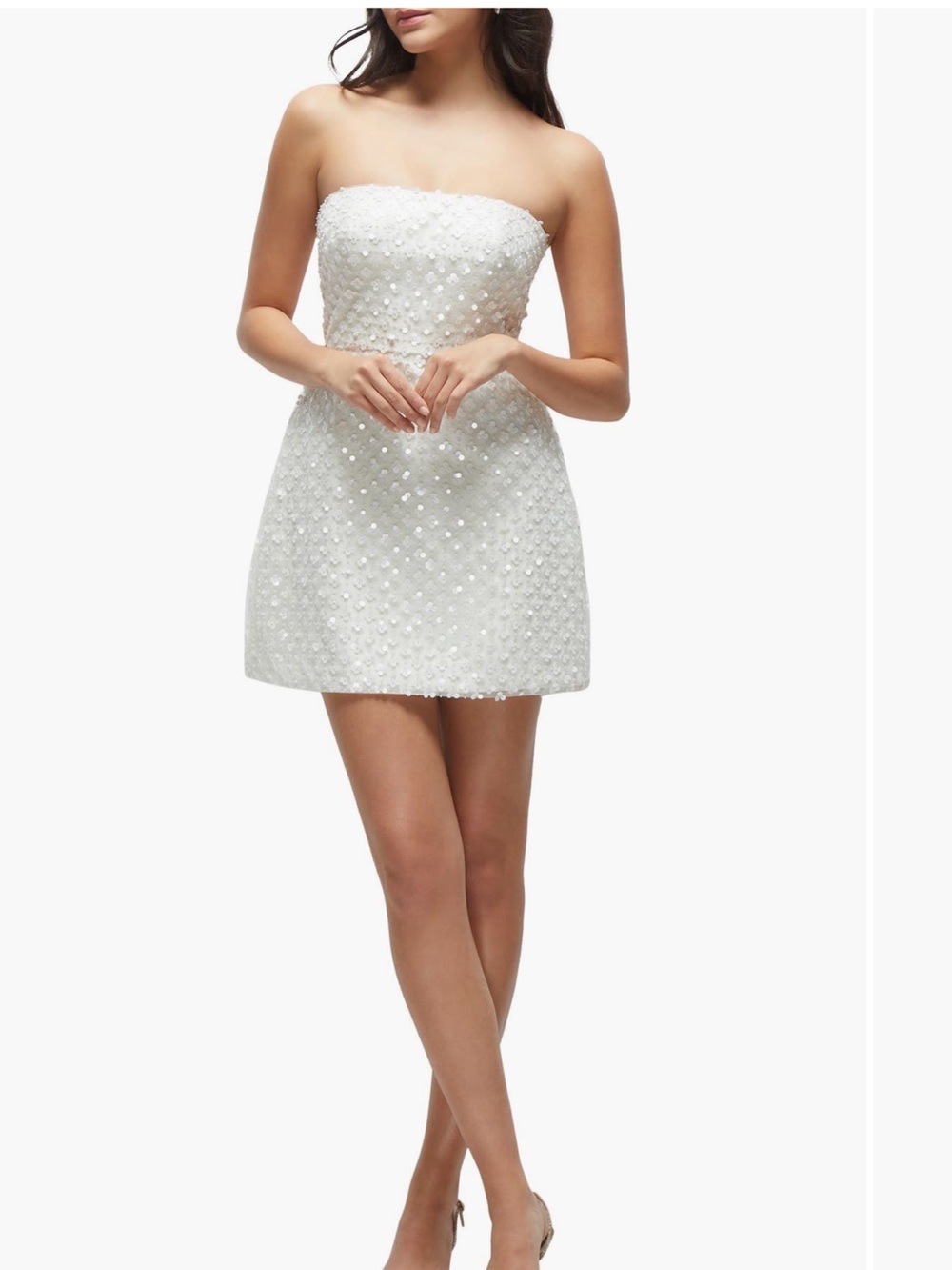 Dessy Collection Strapless White Beaded Mini Dress